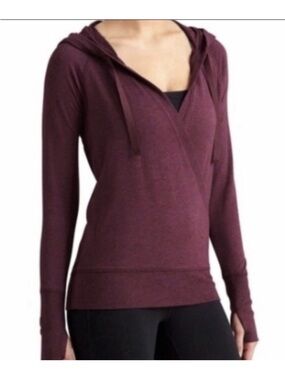 Athleta Wrap Hoodie Womens Large Purple Thumbhole Athleisure Pullover